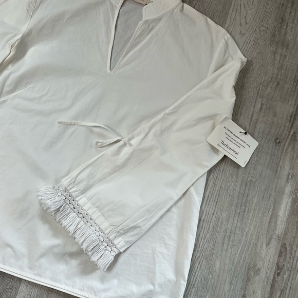 Tory Burch Sophie Fringe-Trim Bell Sleeve Top White Size 6 Designer Cloud Dancer - Picture 7 of 15